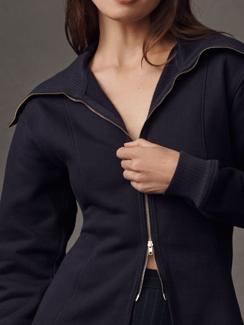 Maeve Anthropologie Long-Sleeve Zip-up Top Sweater Jacket Nightfall Blue